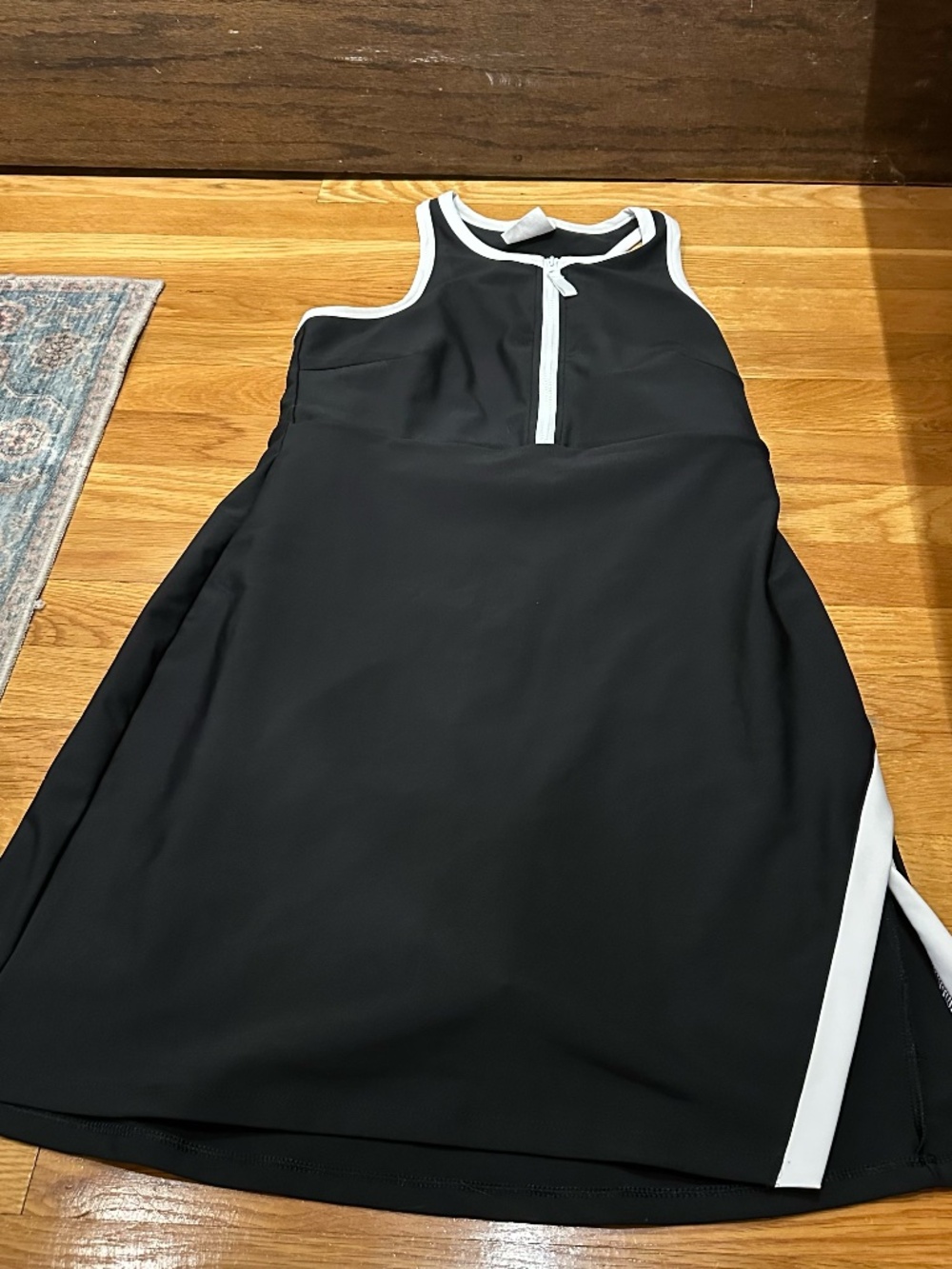 Black Athletic Tank Dress with White Trim